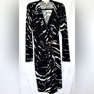 “Michael” Michael Kors Faux-Wrap Animal Print Dress w/Gold Logo Buckle, Size Med